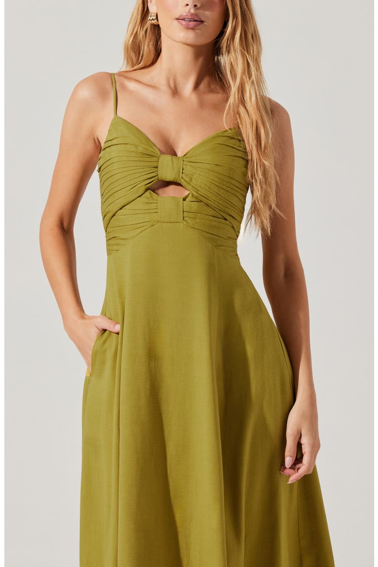 Celina Pleated Cutout Midi Sundress, Alternate, color, CHARTREUSE