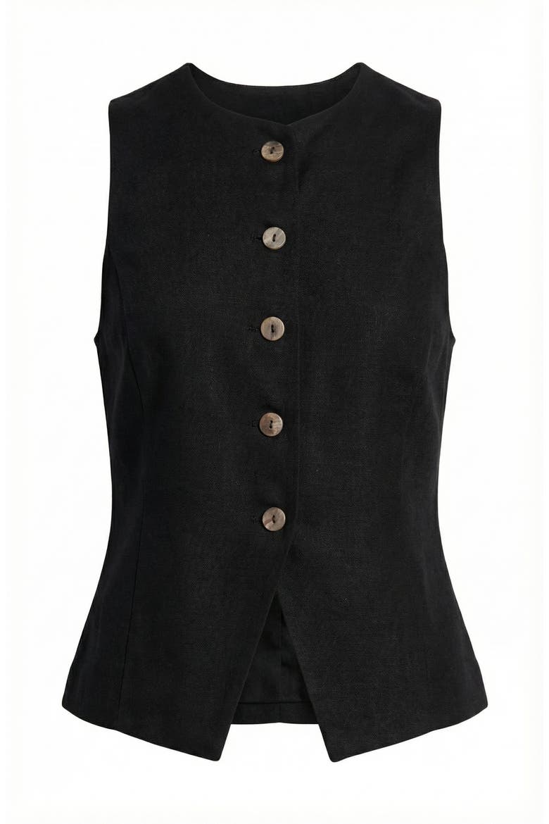 Tailored Sleeveless Button-Up Vest, Alternate, color, Black