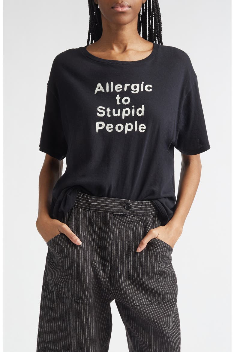 Allergic to Stupid Cotton & Cashmere Graphic T-Shirt, Main, color, BLACK
