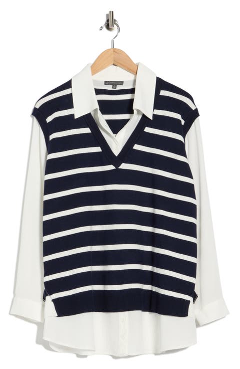 V-Neck Twofer Sweater (Plus)