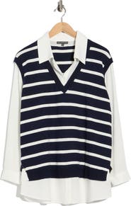 Adrianna Papell V-Neck Twofer Sweater