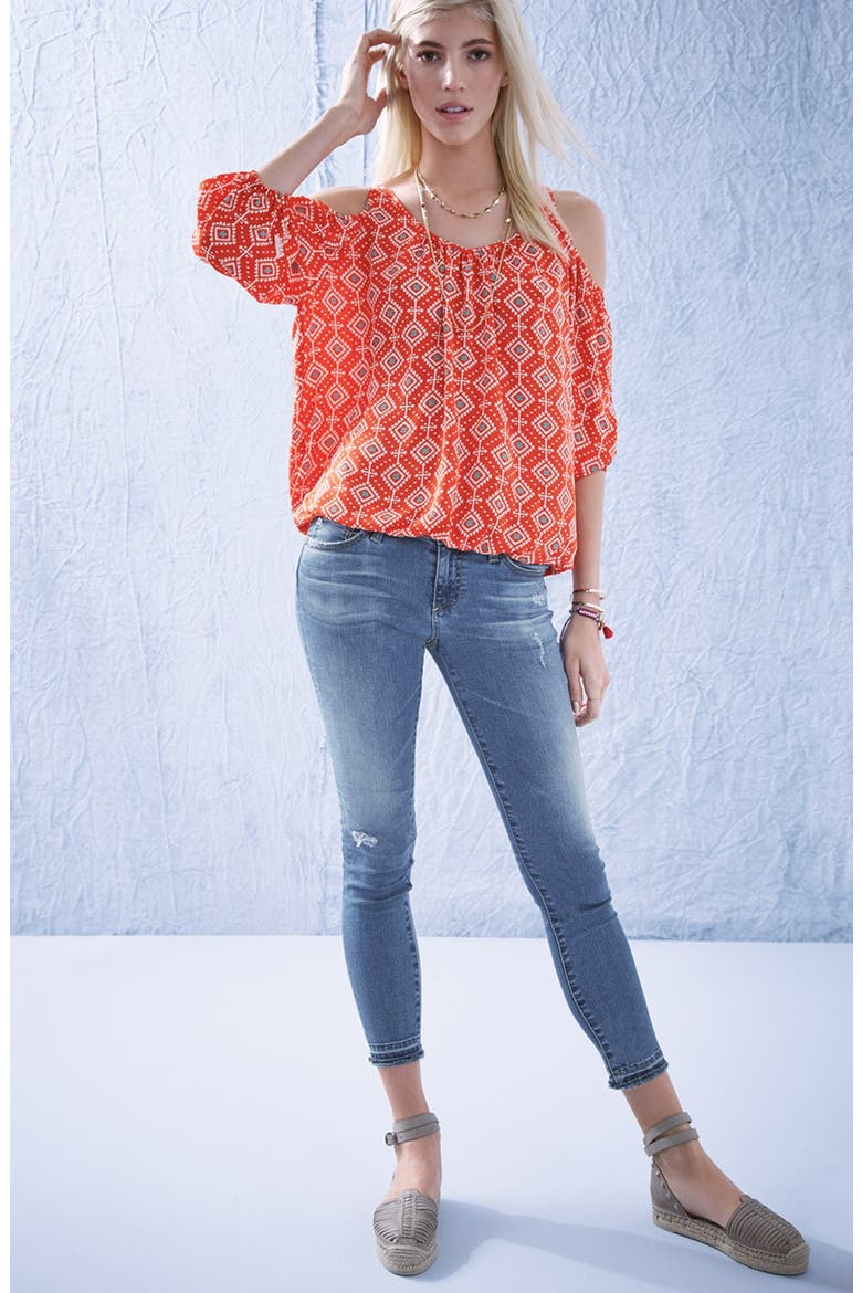 Cold Shoulder Blouse, Alternate, color, RED GEO