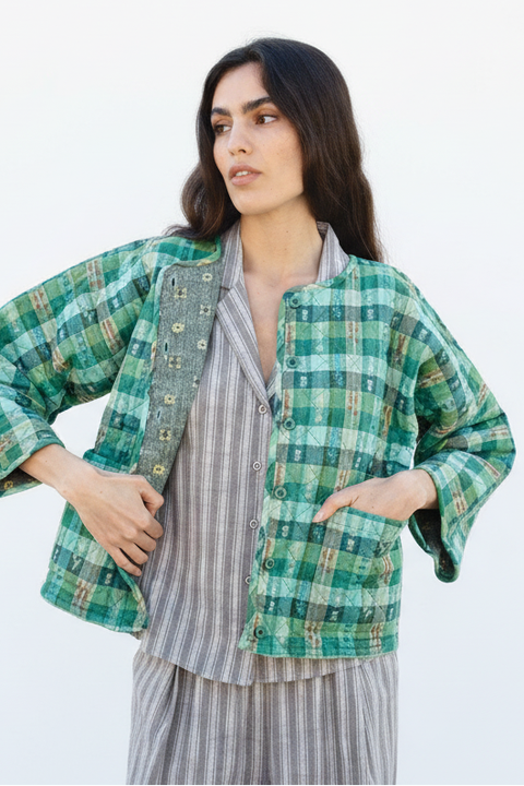 Amara Quilted and Reversible Cardi Jacket Garden