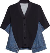 Sacai Mixed Media Knit & Denim Cardigan