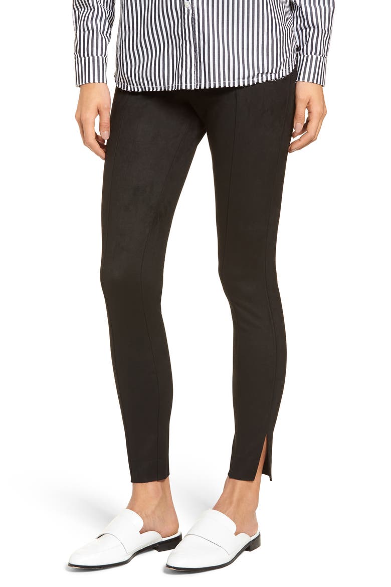 Side Slit Faux Suede Leggings, Main, color, BLACK