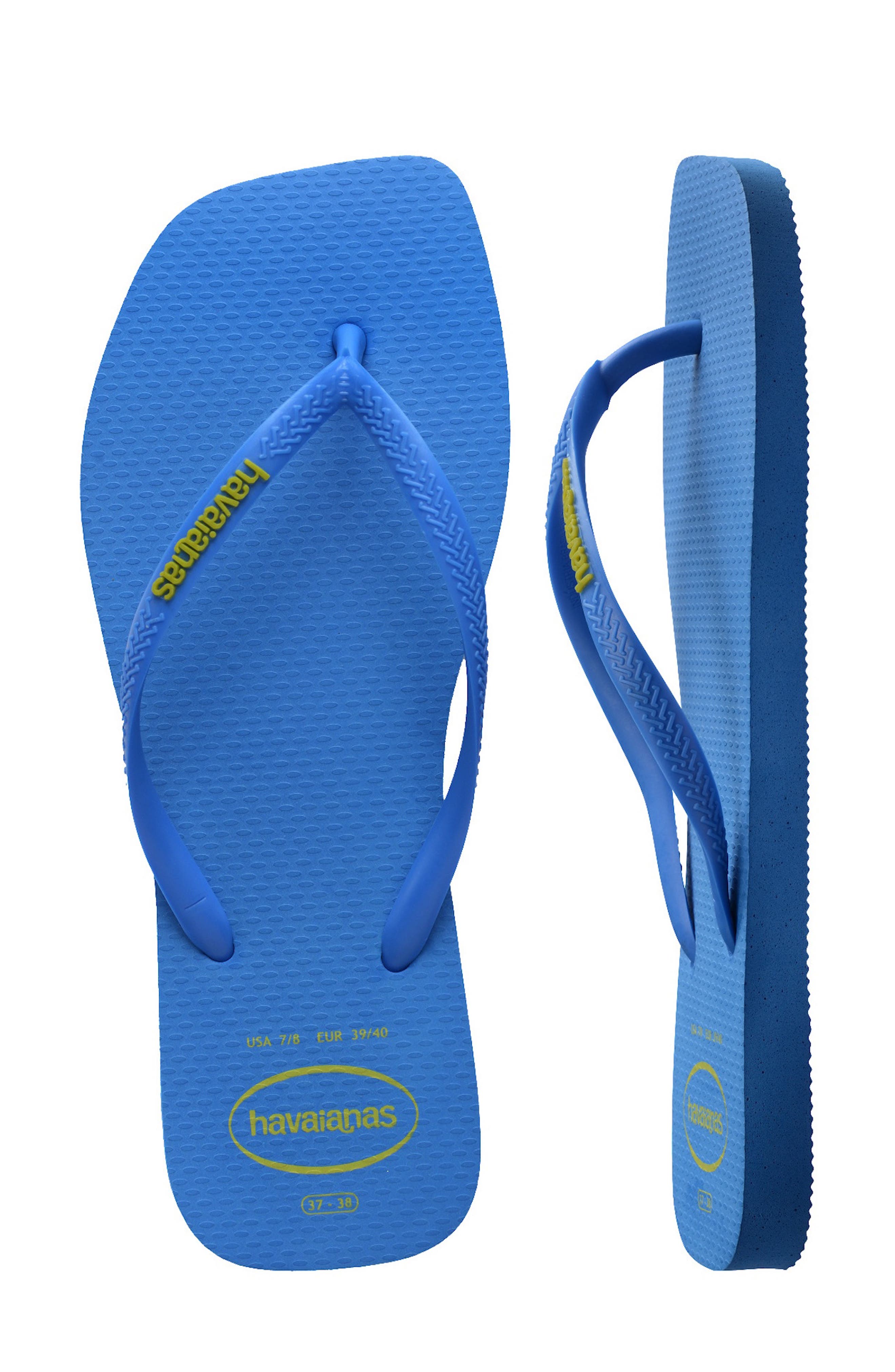 Havaianas Slim Square Logo Flip Flop, Alternate, color, Brilliant Blue