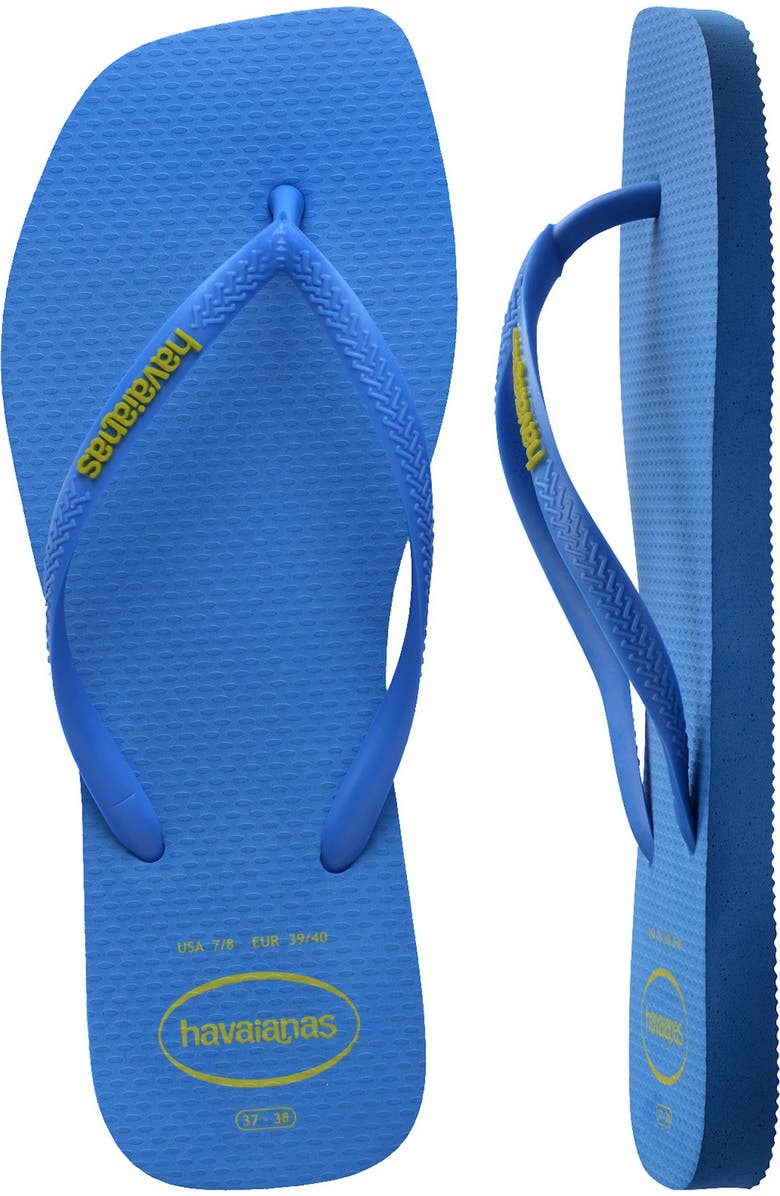 Havaianas Slim Square Logo Flip Flop, Alternate, color, Brilliant Blue