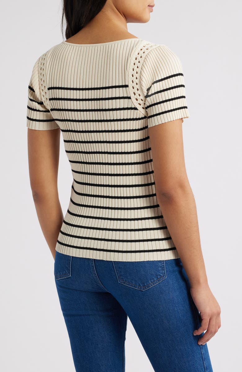 ZOE AND CLAIRE Stripe Crochet Trim Sweater, Alternate, color, 