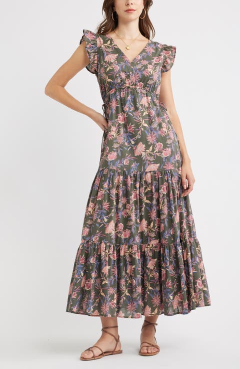 Floral Print Cotton Midi Dress