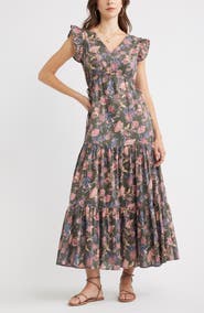 Treasure & Bond Floral Print Cotton Midi Dress
