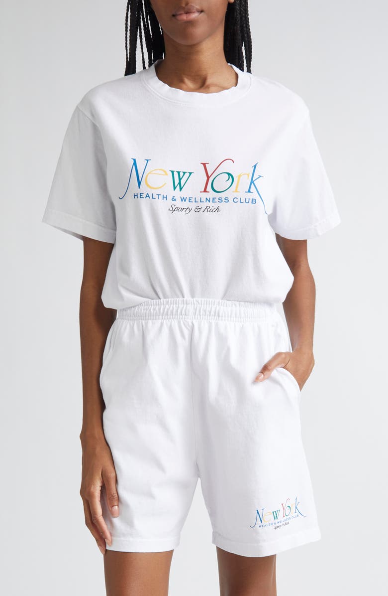 Sporty & Rich New York Graphic T-Shirt, Main, color, White/ Ruby/ Alpine/ Blue