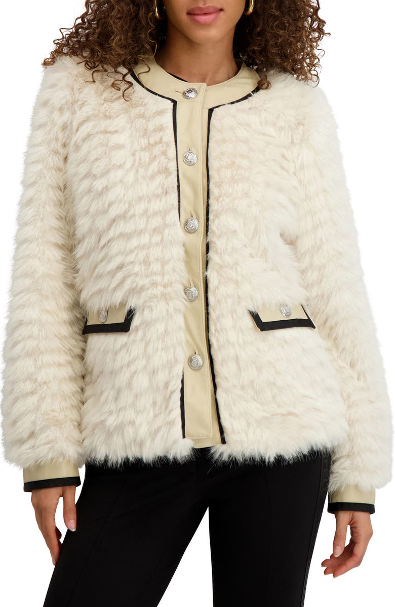 KARL LAGERFELD PARIS Collarless Faux Fur Jacket, Main, color, Oyster