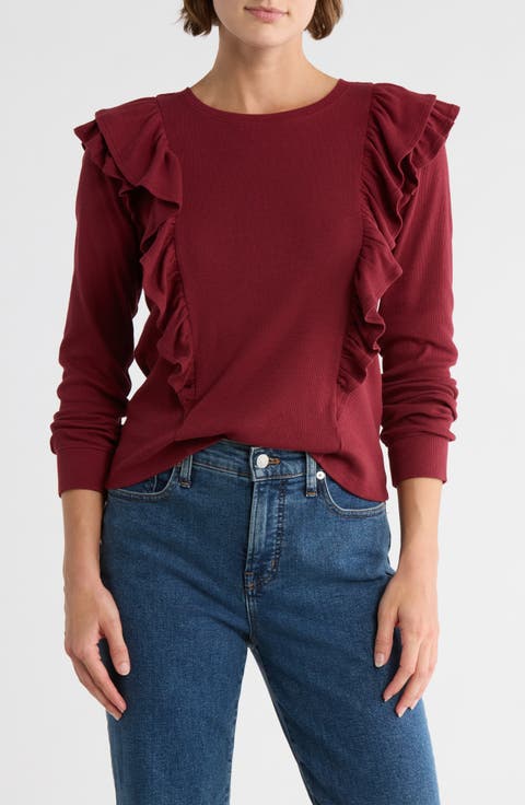 Ruffle Shoulder Knit Top