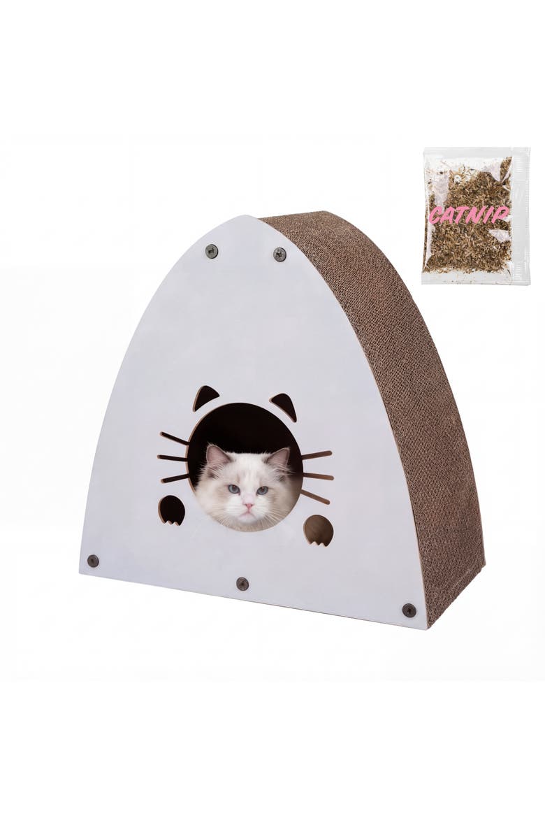 Koko Cardboard Triangle Cat Cave Scratcher with Catnip, Main, color, Gray