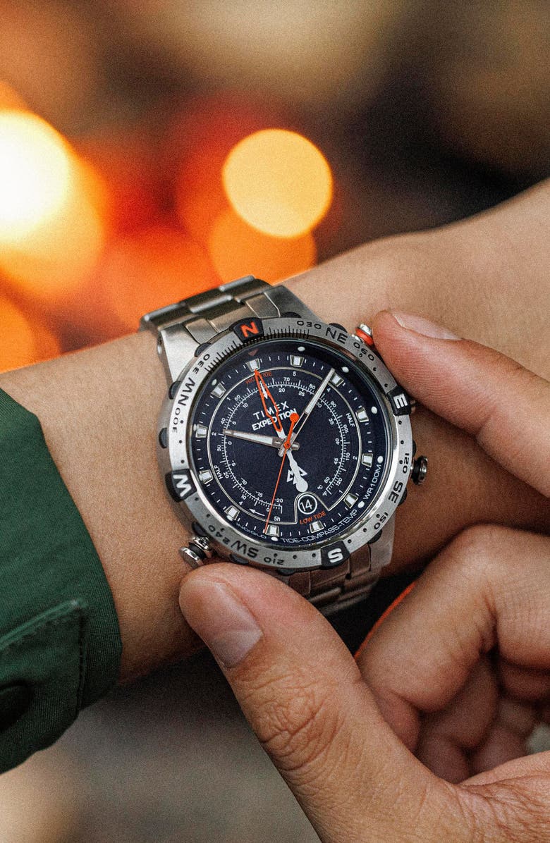 Timex<sup>®</sup> Expedition<sup>®</sup> Tide-Temp-Compass Bracelet Watch, 45mm, Alternate, color, Silver