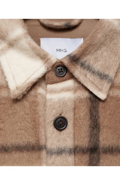 Mango Textured Check Flannel Overshirt In Beige