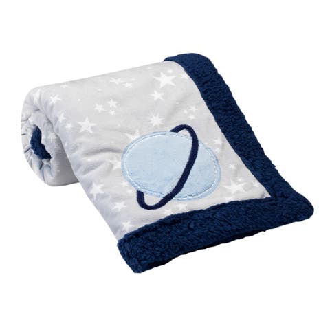 Milky Way Stars and Planet Minky/Faux Shearling Soft Baby Blanket