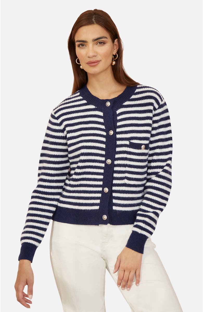 Yumi Long Sleeve Knit Relaxed Fit Cardigan, Main, color, Navy