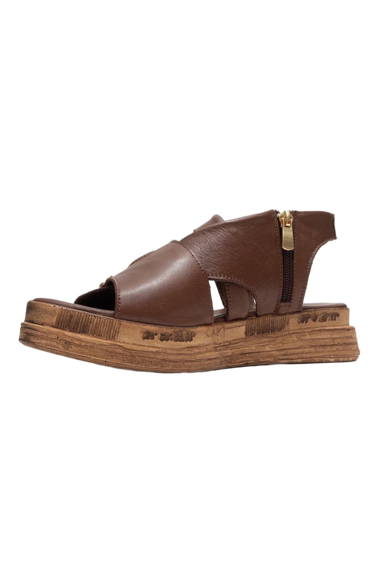 Levine Leather Buckled Side-Zip Sandal, Alternate, color, Brown Leather