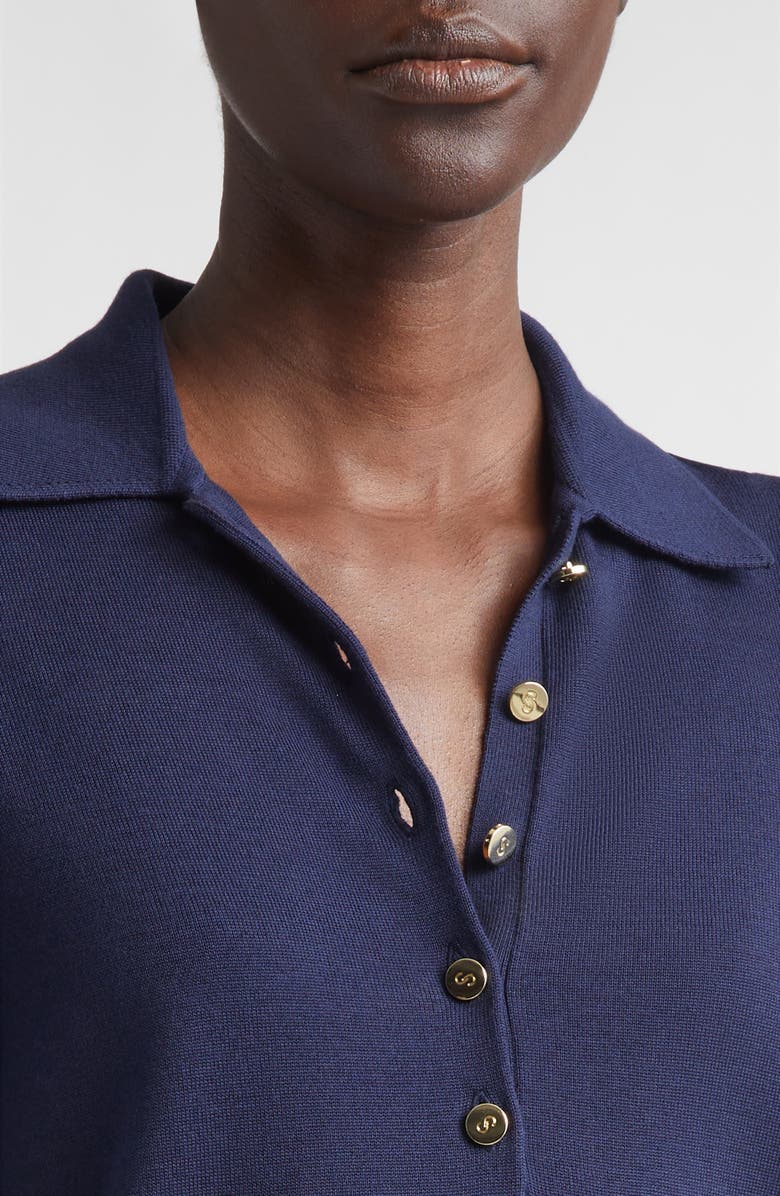 ST. JOHN Fallon Silk & Cotton Blend Polo Sweater, Alternate, color, Midnight