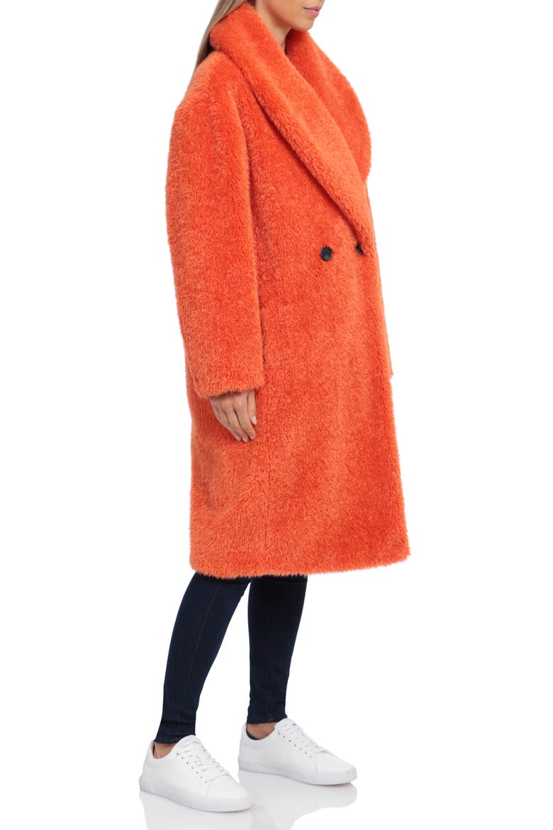 Shawl Collar Faux Fur Coat, Alternate, color, DEEP ORANGE