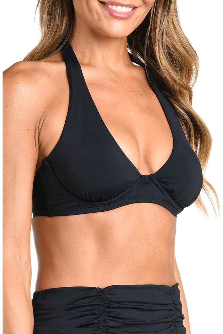 Island Goddess Underwire Halter Bikini Top, Alternate, color, BLACK