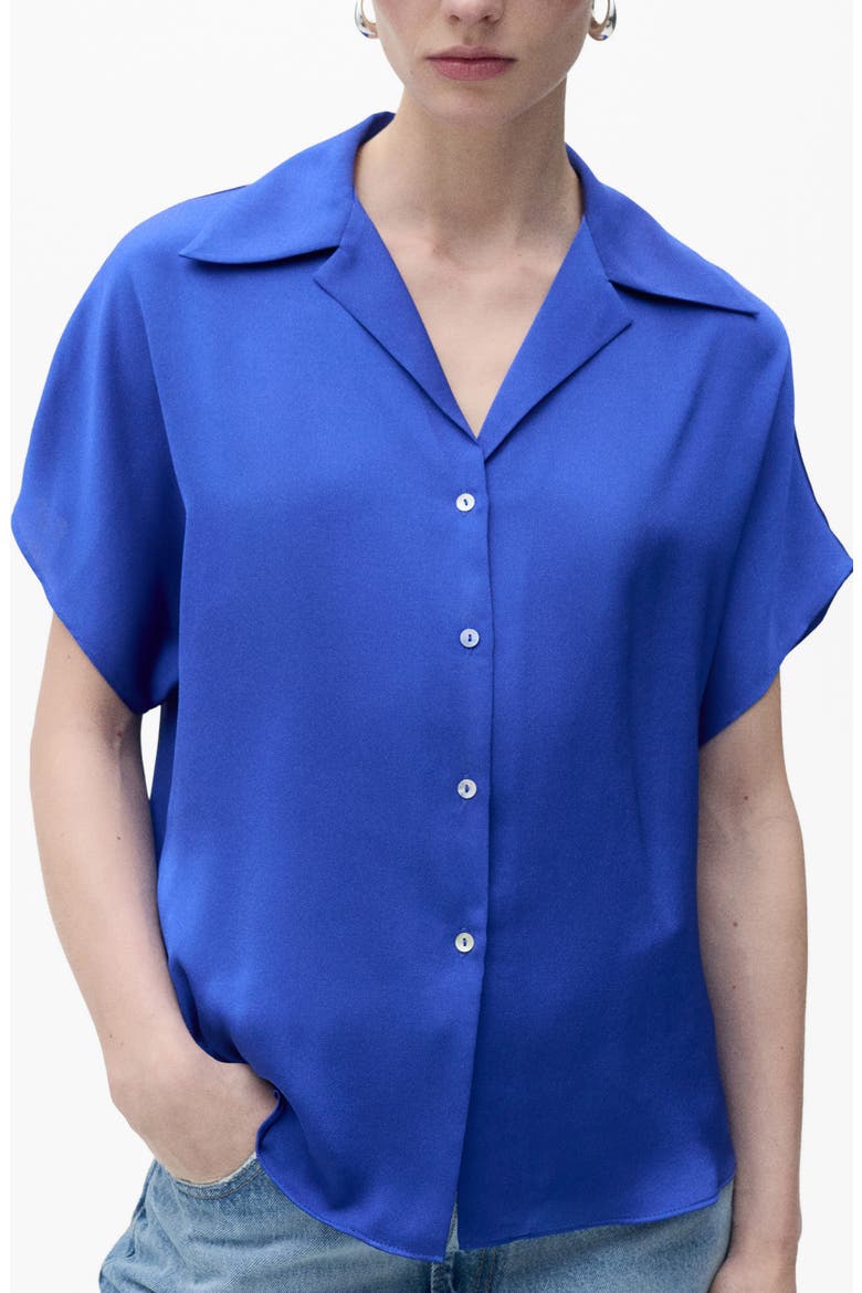 Short Sleeve Satin Button-Up Shirt, Main, color, NIGHT BLUE