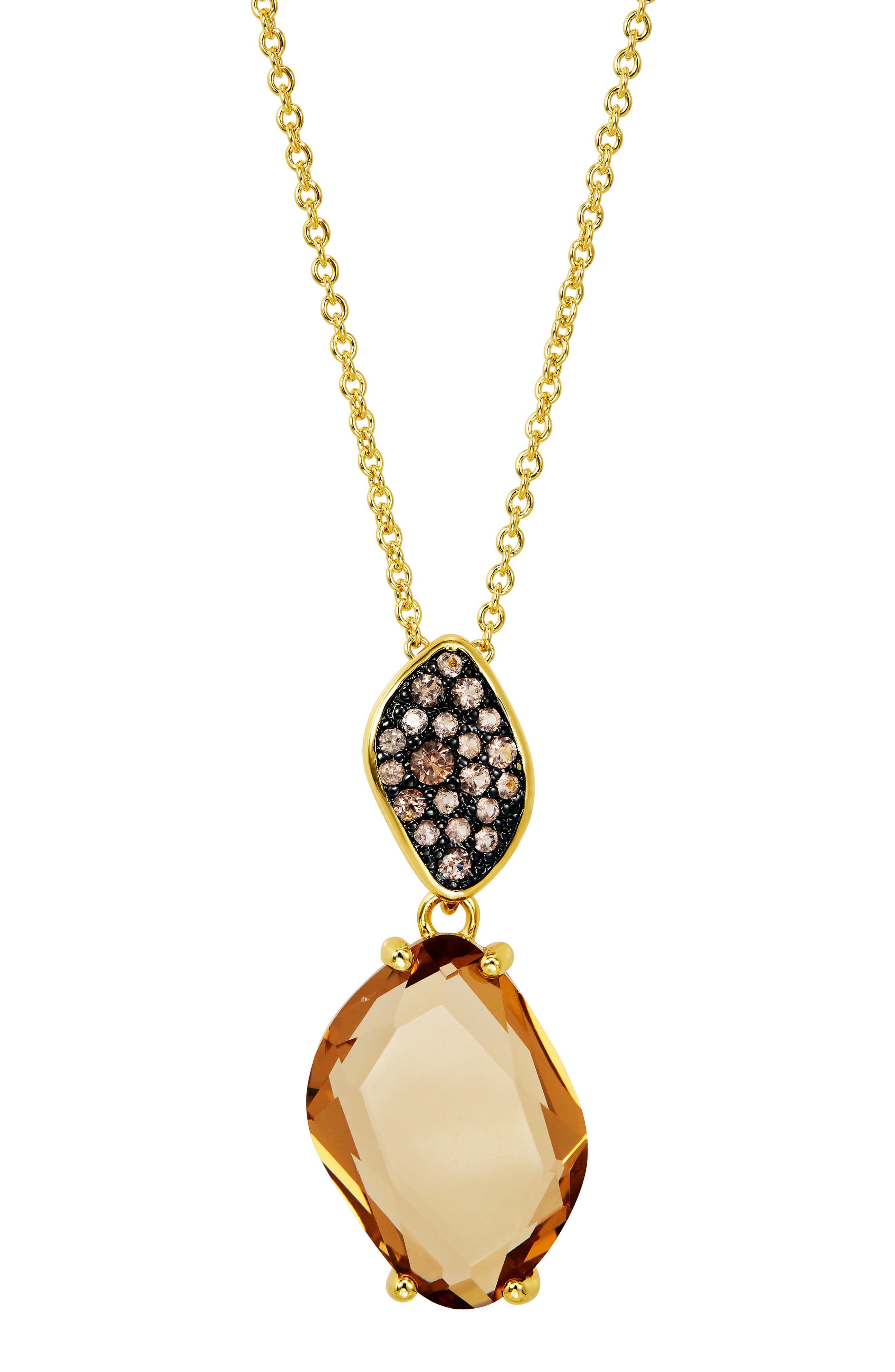 Carved Stone Pav9 Pendant Necklace