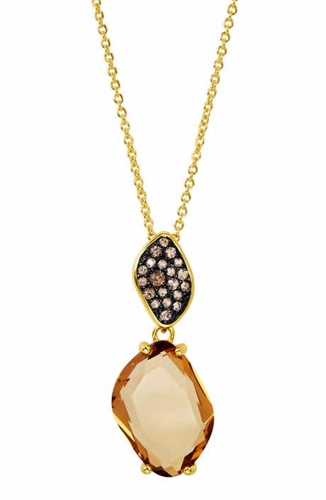 Carved Stone Pav9 Pendant Necklace