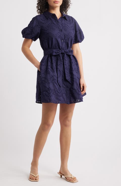 Puff Sleeve Eyelet Shirtdress