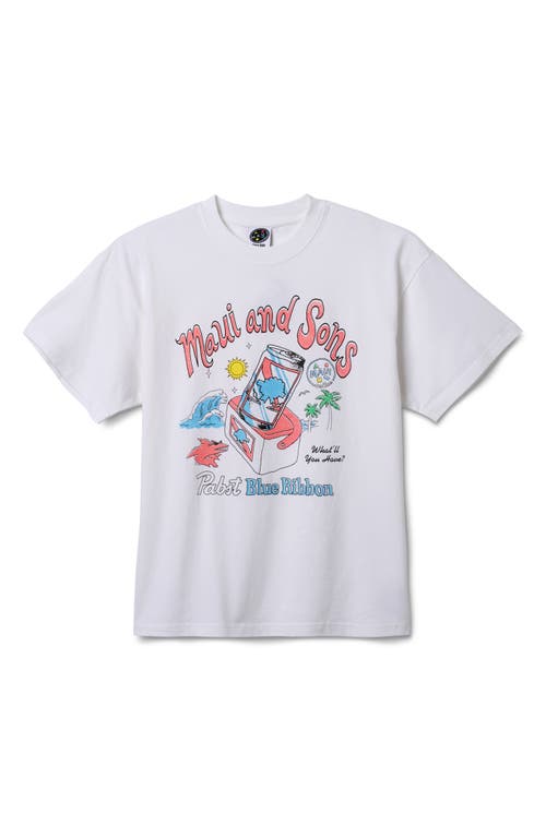 Maui And Sons Maui & Sons X Pabst Blue Ribbon Cooler Graphic T-shirt In White