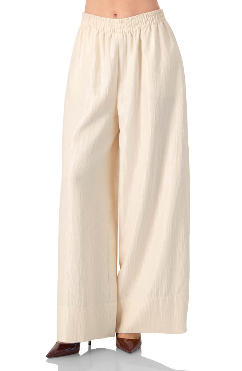 IVONNE High-Waisted Wide-Leg Trousers with Elastic Waistband, Main, color, Natural