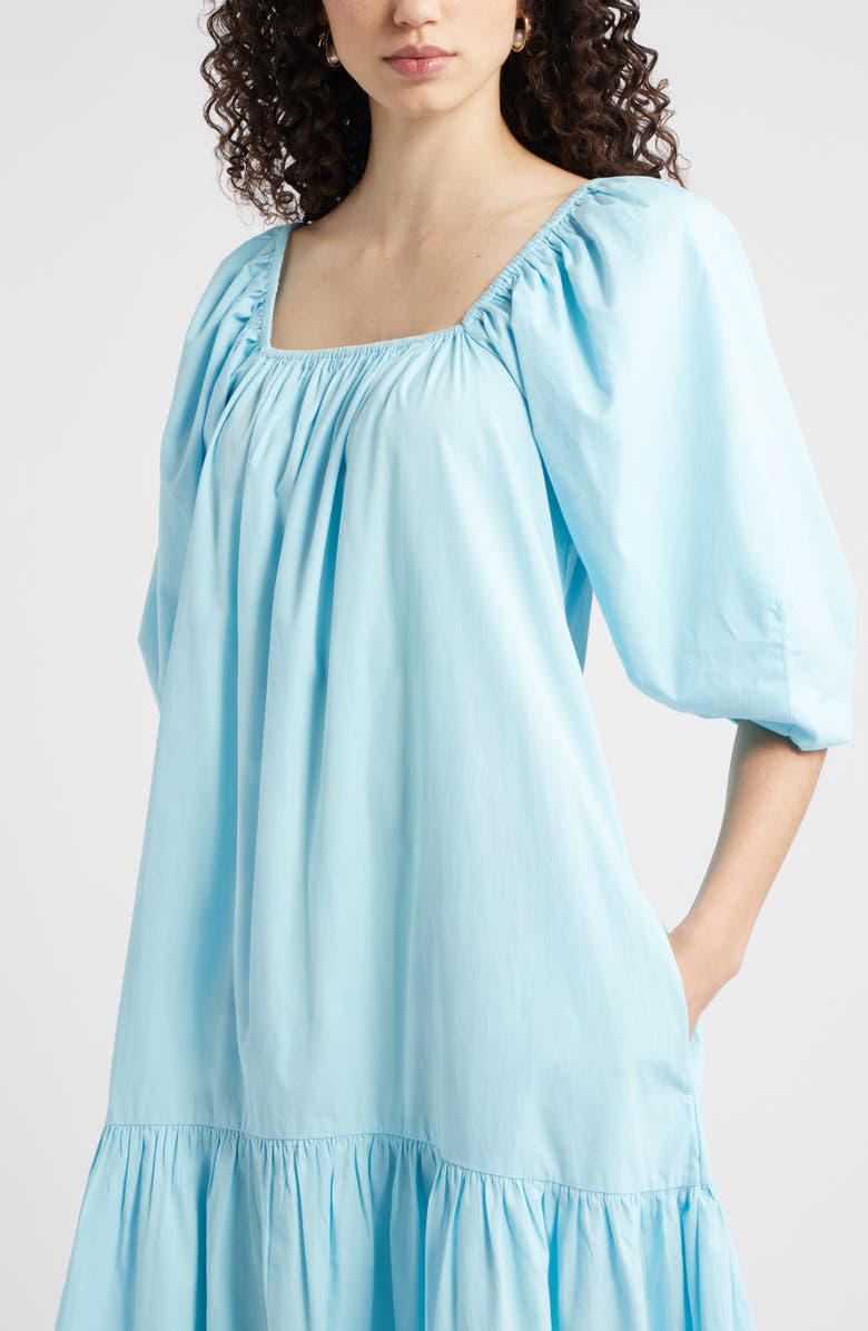 Nordstrom Square Neck Puff Sleeve Cotton Midi Dress, Alternate, color, Blue Atomizer