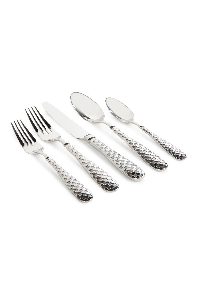 Check 5-Piece Flatware Set, Alternate, color, SILVER