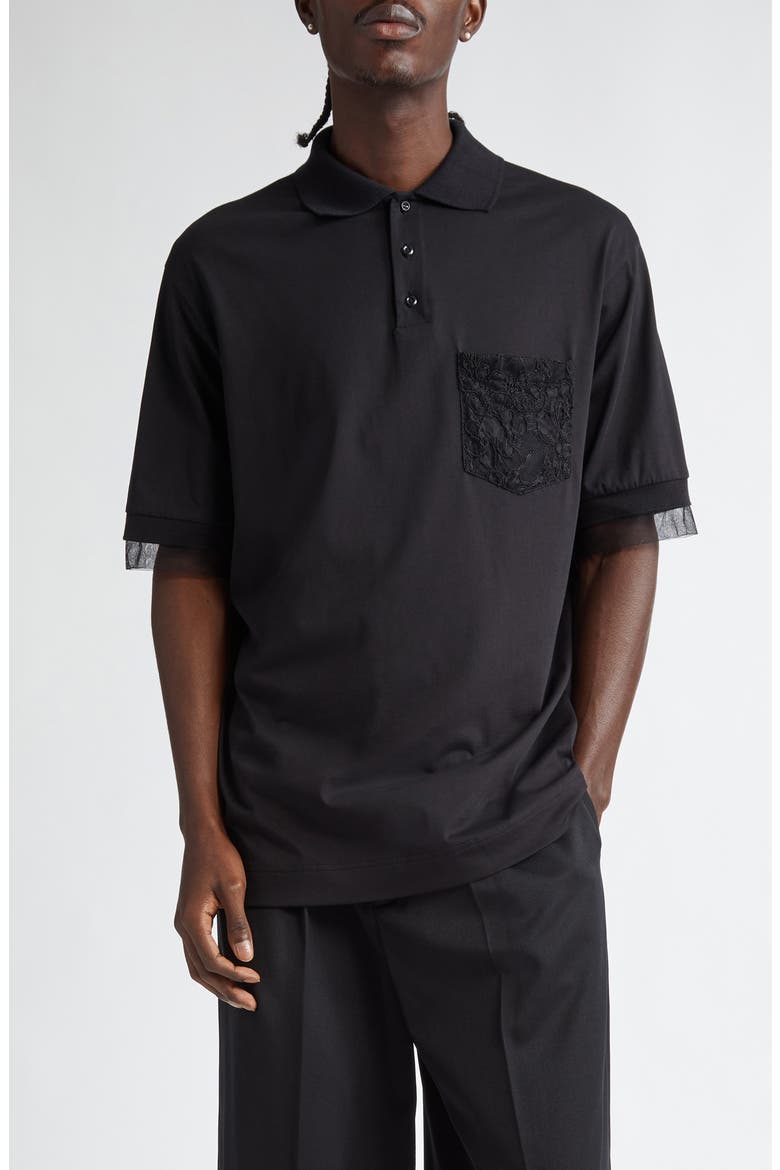 Lace Pocket Oversize Polo, Main, color, BLACK/ BLACK