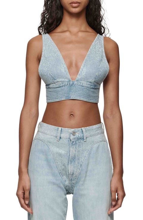 Hotfix Studded Denim Crop Top