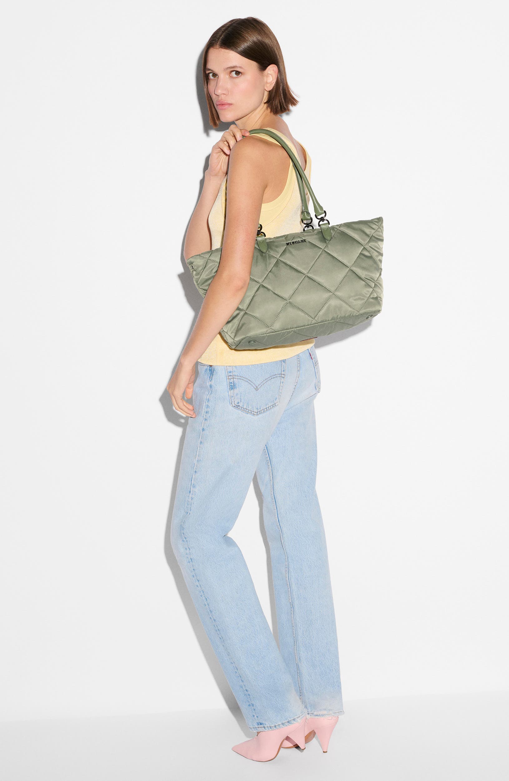 Medium Madison Leather Trim Quilted Tote, Alternate, color, AGAVE GREEN
