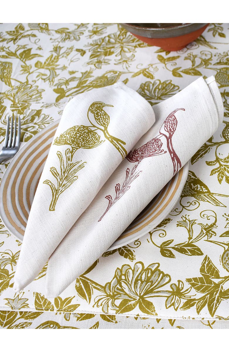 FRENCH HOME Sugarbird Cotton Twill Dinner Napkins, Alternate, color, Chartreuse