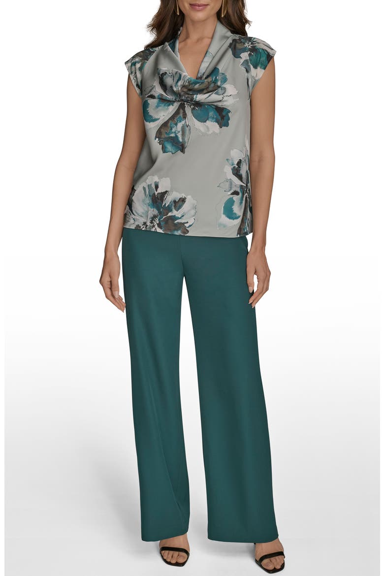 Floral Cowl Neck Top, Alternate, color, WEATHERD SAGE