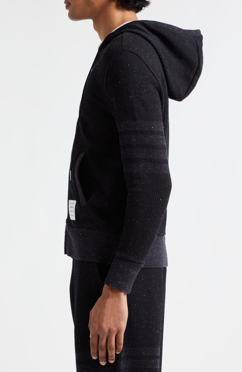 Thom Browne 4-Bar Flecked Cotton & Silk Hoodie, Alternate, color,