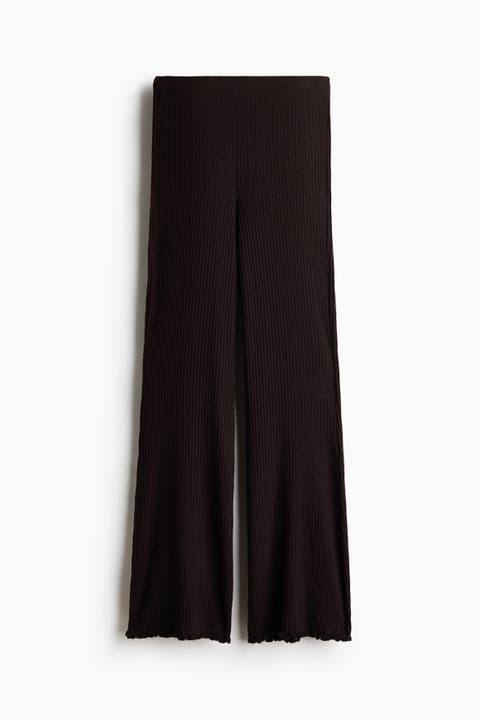 Flared Rib-knit Linen-blend Trousers