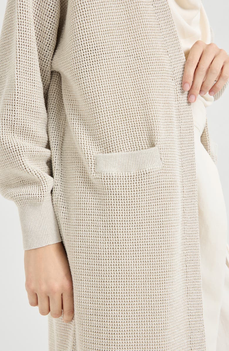 Brunello Cucinelli Sparkling net long cardigan, Alternate, color, Oat