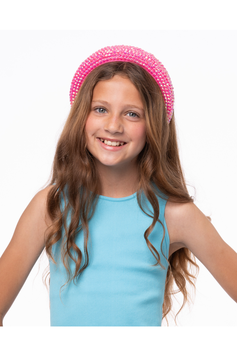 Colored rhinestone puff headband, Alternate, color, Bright Pink