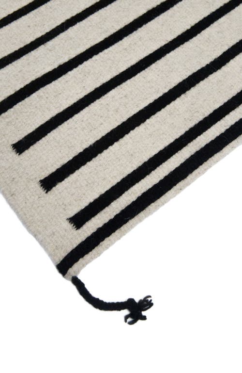Archive New York Zapotec Striped Handwoven Flatweave Wool Rug In Black