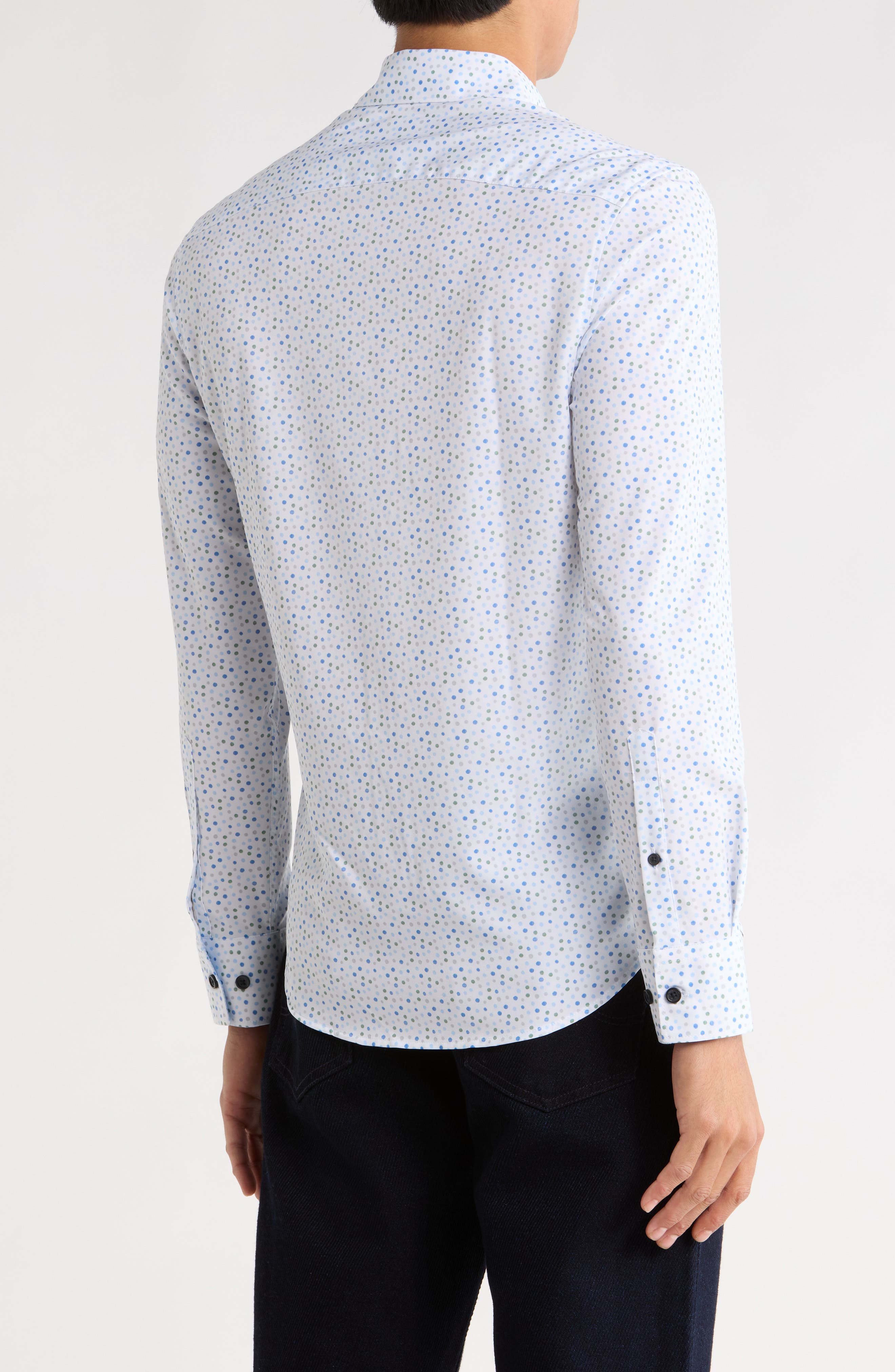 Slim Fit Dot Print 4-Way Stretch Button-Up Shirt - image 2