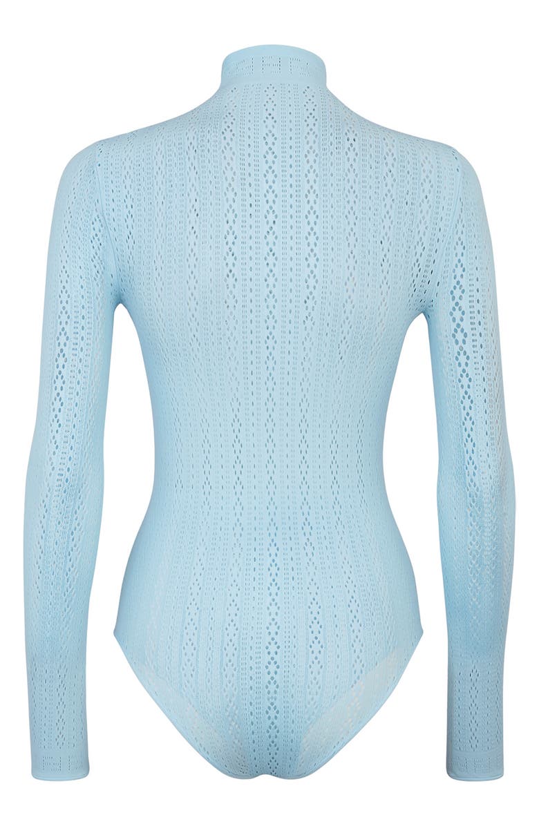 Fendi Pointelle Logo Long Sleeve Bodysuit, Alternate, color, 