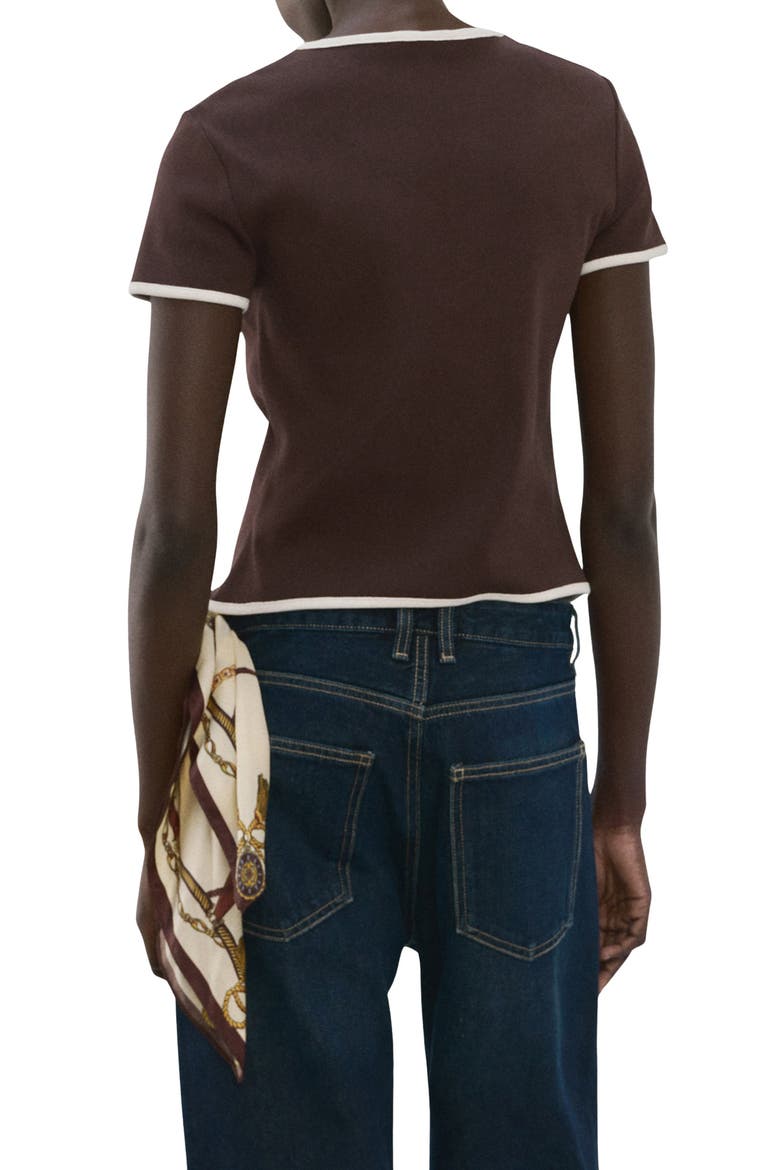 Piped Trim Cotton Button-Up Top, Alternate, color, CHOCOLATE