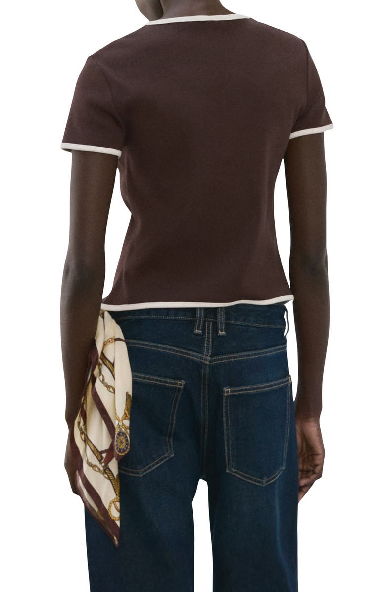 MANGO Piped Trim Cotton Button-Up Top, Alternate, color, Chocolate