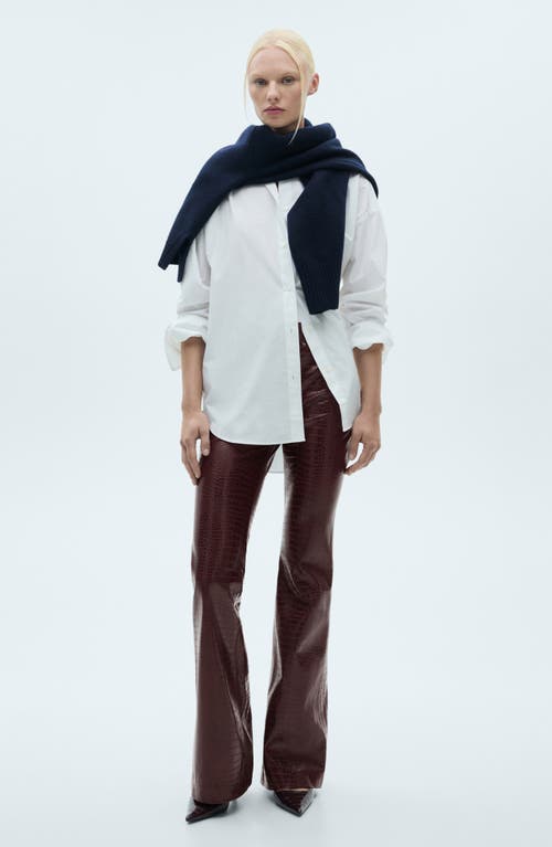 Shop Mango Snake Embossed Faux Leather Flare Pants In Burgundy