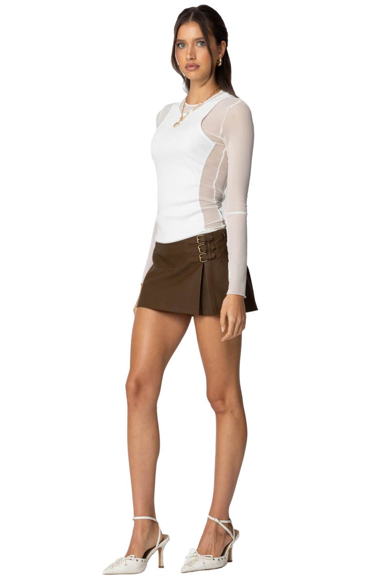 EDIKTED Triple Buckle Faux Leather Miniskort, Alternate, color, Brown